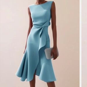 Fehaute Cocktail Sleeveless Midi Dress, 6, NWT, Light Blue